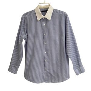 Theory light blue pinstripe white collar dress shirt long sleeve 15.5 32-33 R